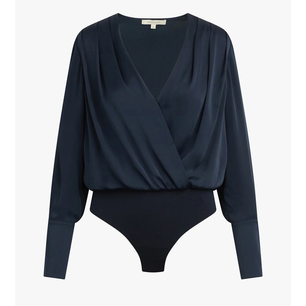 Favorite Daughter The Date Blouse Bodysuit Navy Blouson Surplice Wrap SZ M